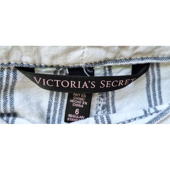 Victoria's Secret Linen blend Striped Pull on Wide Leg Pants White-Gray/Blue 6 - Picture 2 of 8